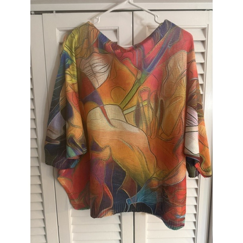 L151 3Q Loowie Multicolor Abstract Round Neck Knit Printed Sweater One Size